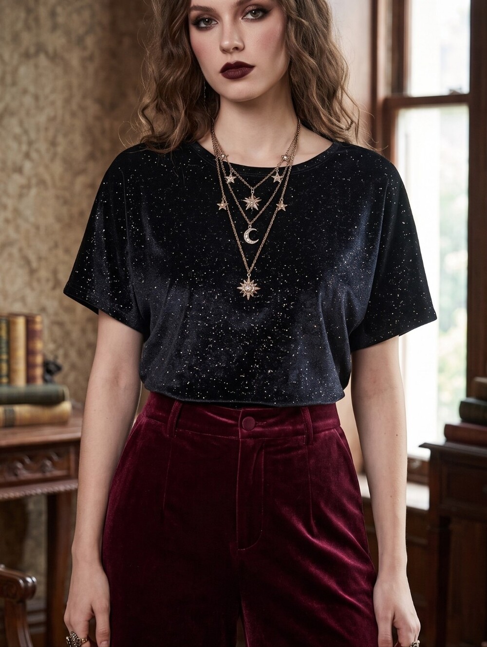 Whimsigoth Velvet Rainbow Glitter Party Top Dark Romance Goth Boxy Tee